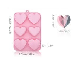 Molde silicona 4 corazones facetados y 2 lisos